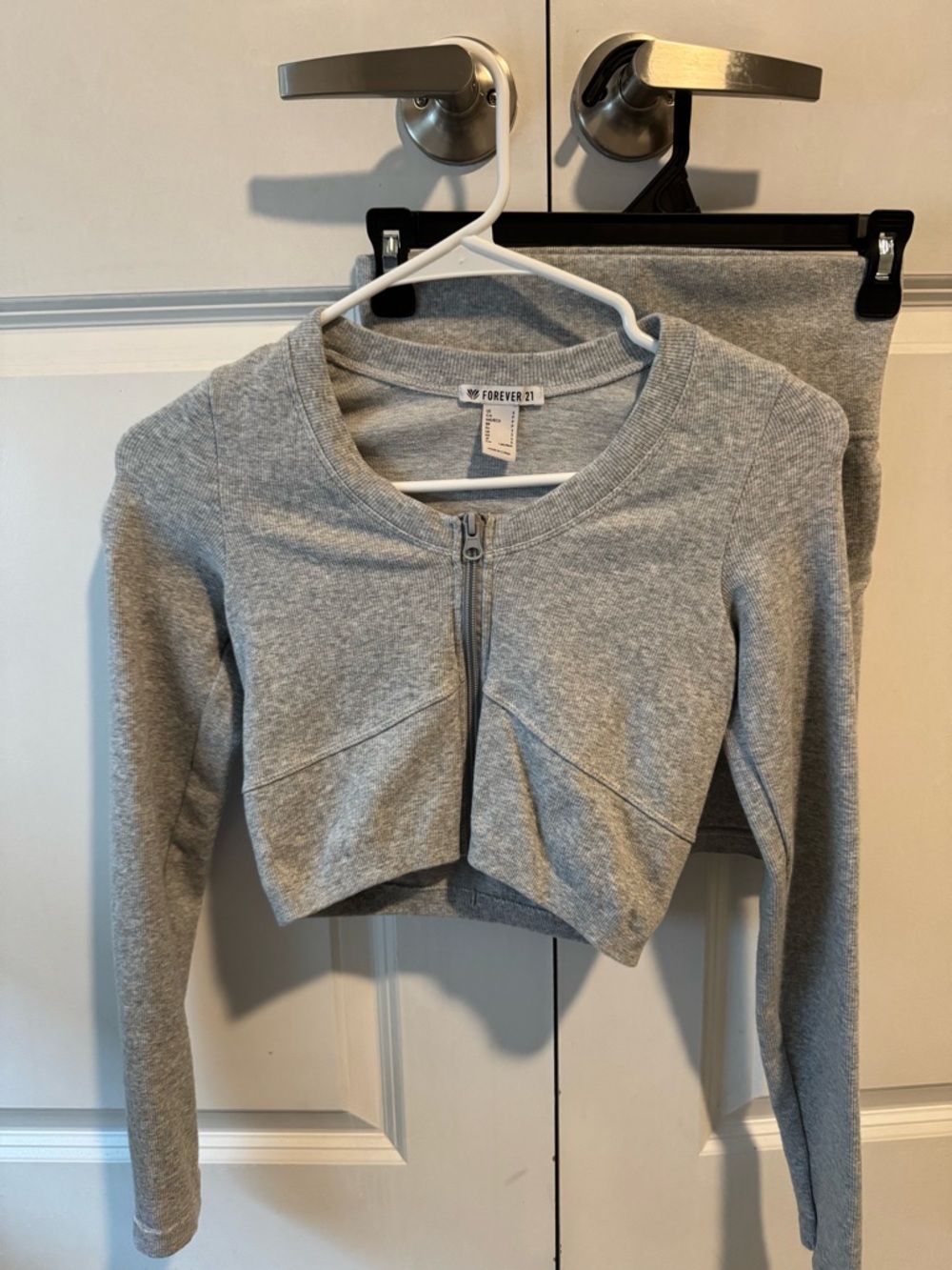 Forever 21 Grey Workout Set Long Sleeve and Biker Shorts